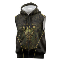 Personalized Muscular Cat Weightlifting Sleeveless Zip Hoodie Pain For Growth Dark Fantasy Gym Graphic
