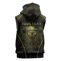 Personalized Muscular Cat Weightlifting Sleeveless Zip Hoodie Pain For Growth Dark Fantasy Gym Graphic