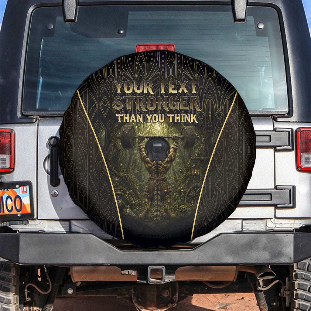 Personalized Muscular Cat Weightlifting Spare Tire Cover Pain For Growth Dark Fantasy Gym Graphic