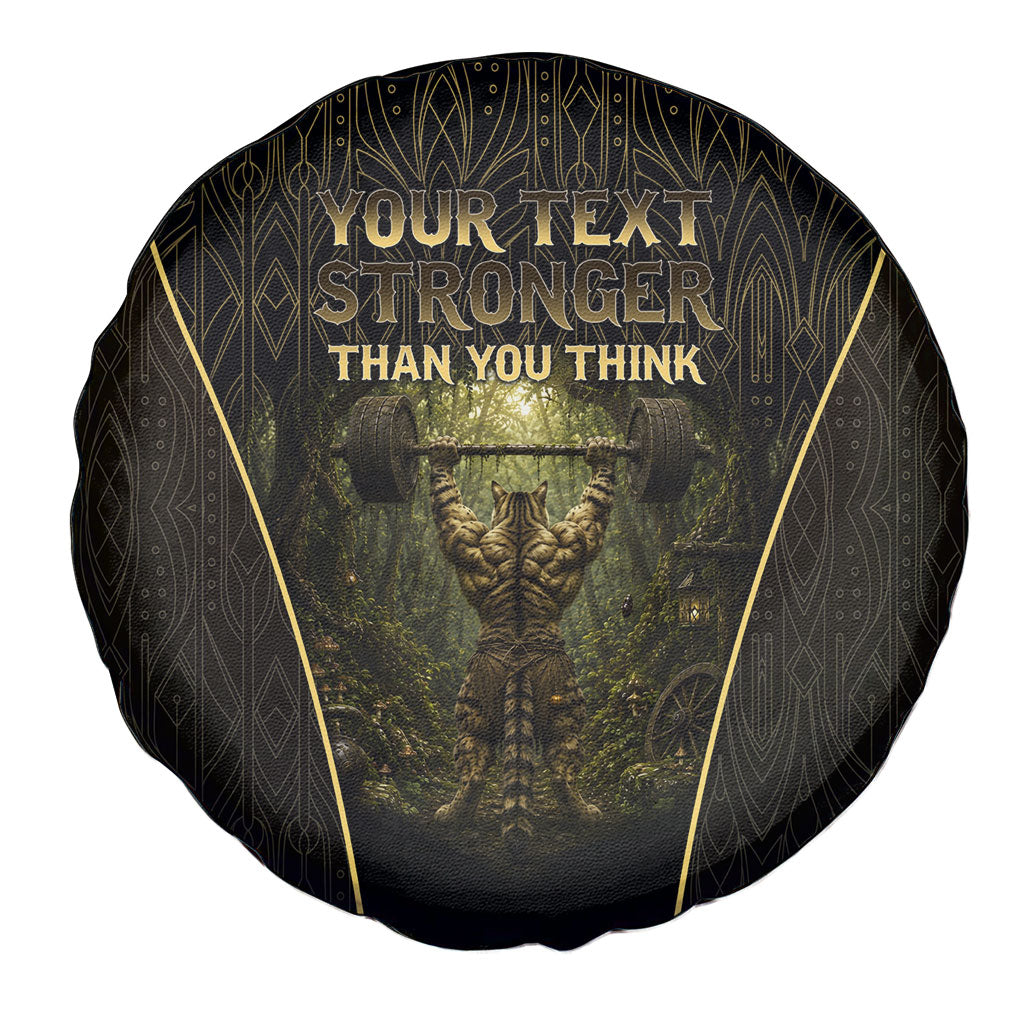 Personalized Muscular Cat Weightlifting Spare Tire Cover Pain For Growth Dark Fantasy Gym Graphic