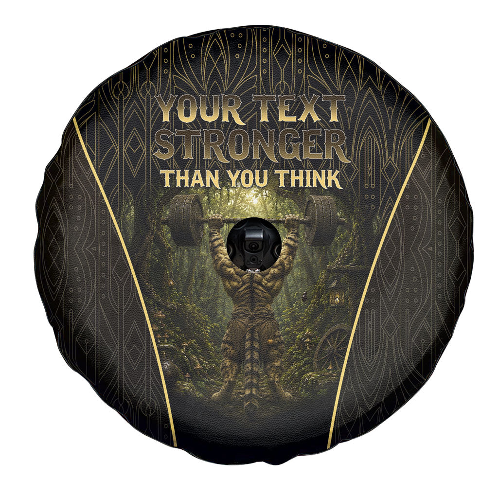 Personalized Muscular Cat Weightlifting Spare Tire Cover Pain For Growth Dark Fantasy Gym Graphic