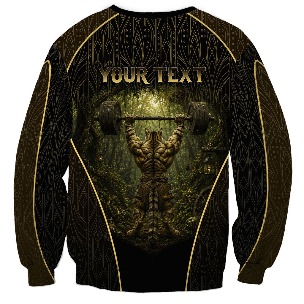 Personalized Muscular Cat Weightlifting Sweatshirt Pain For Growth Dark Fantasy Gym Graphic
