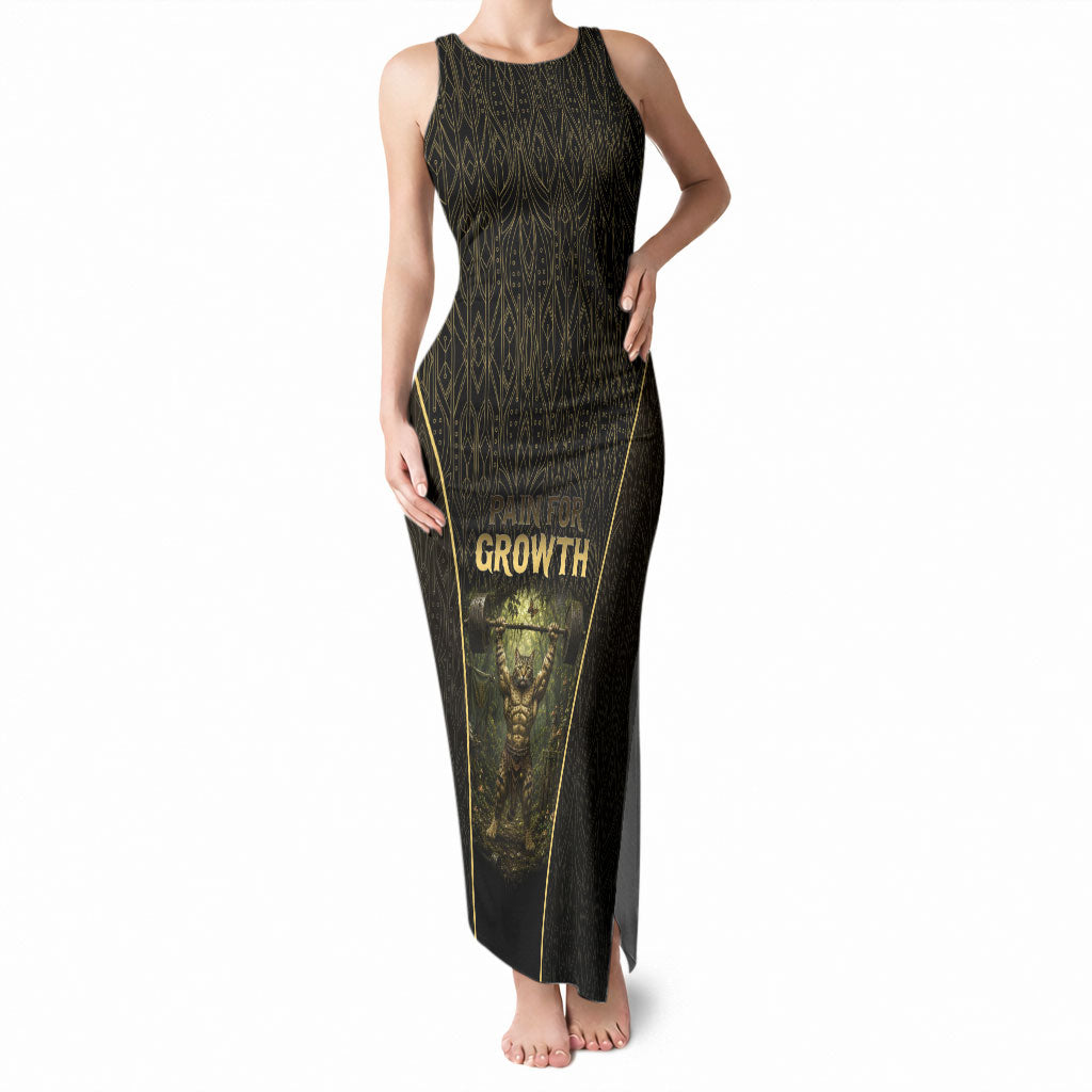 Personalized Muscular Cat Weightlifting Tank Maxi Dress Pain For Growth Dark Fantasy Gym Graphic