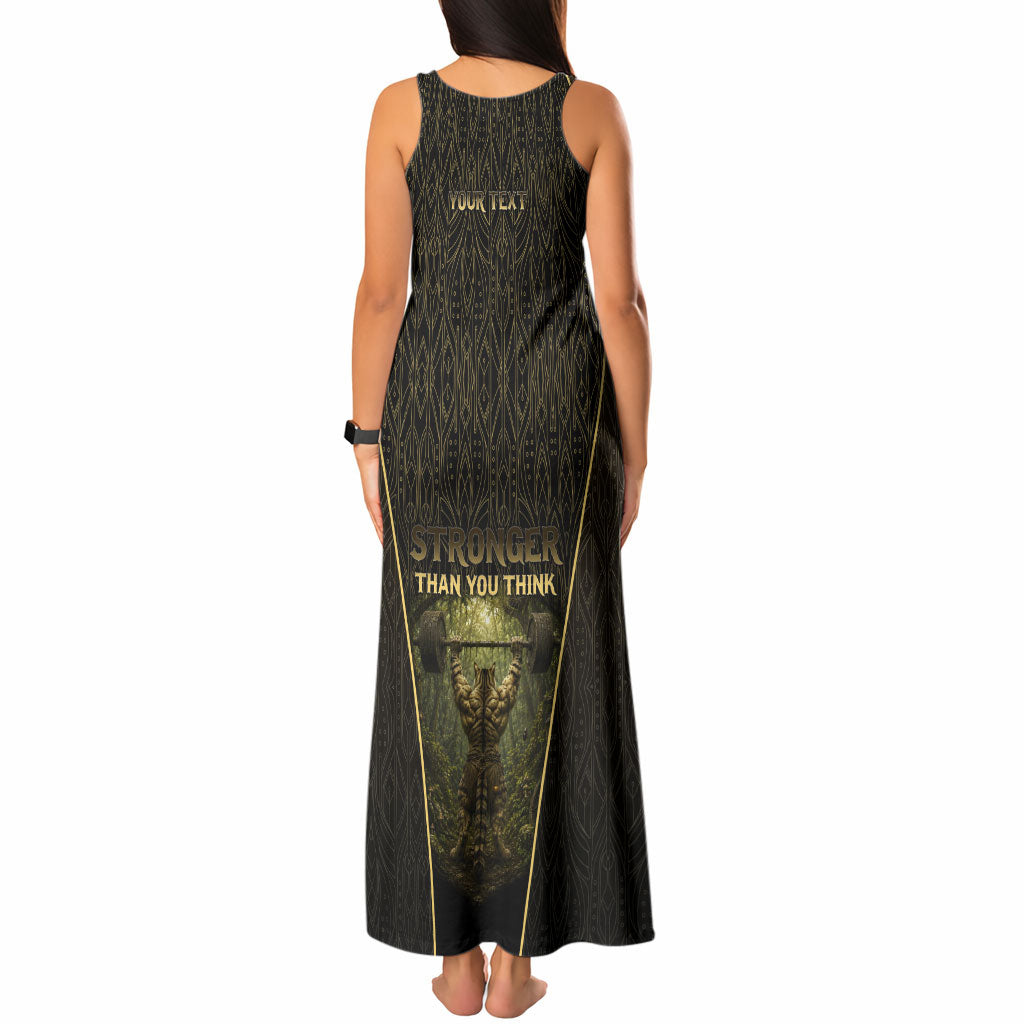 Personalized Muscular Cat Weightlifting Tank Maxi Dress Pain For Growth Dark Fantasy Gym Graphic