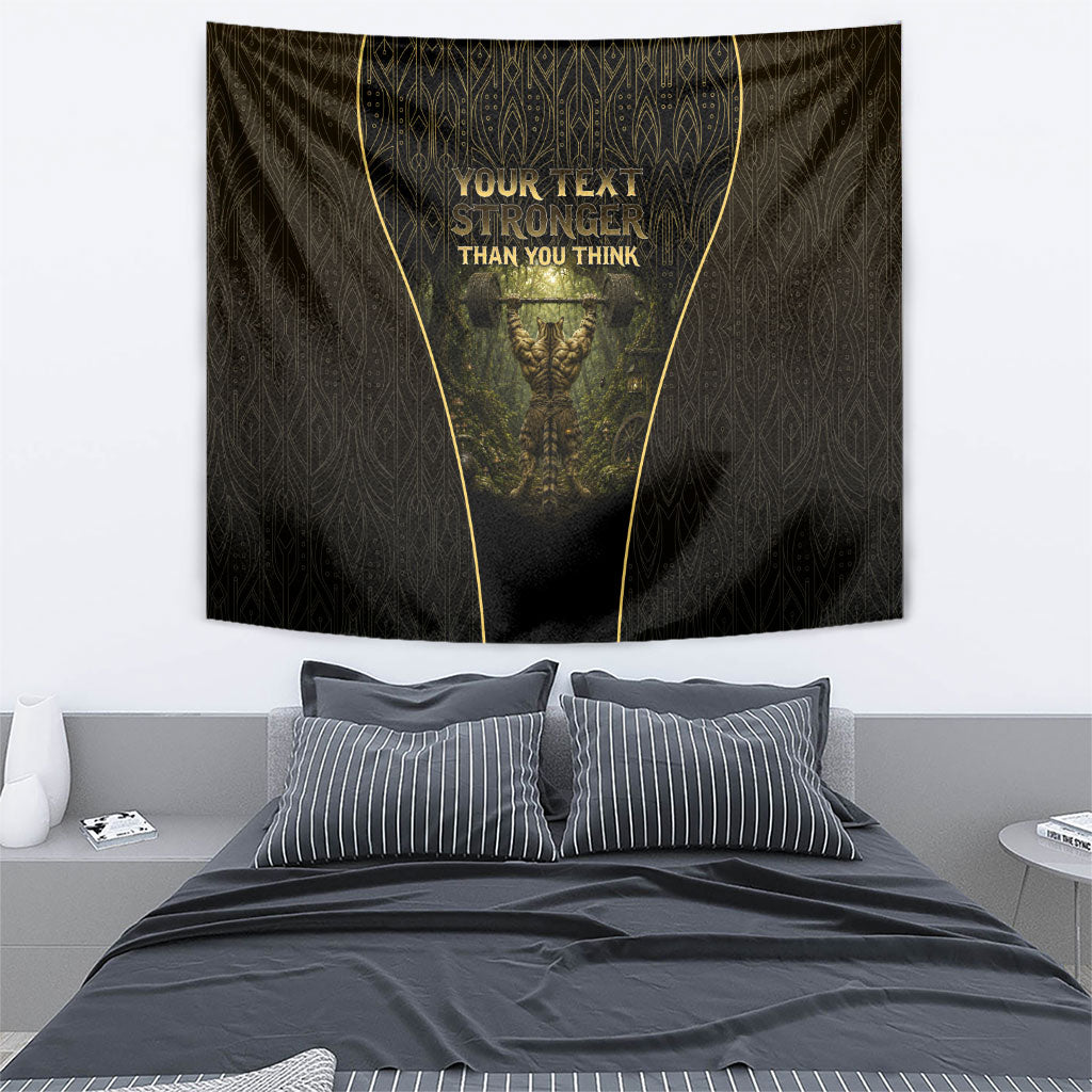Personalized Muscular Cat Weightlifting Tapestry Pain For Growth Dark Fantasy Gym Graphic