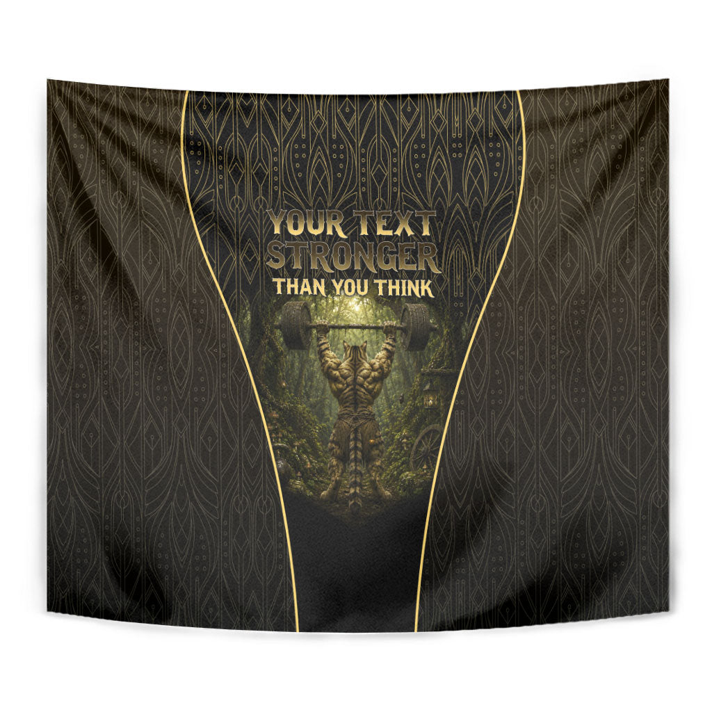Personalized Muscular Cat Weightlifting Tapestry Pain For Growth Dark Fantasy Gym Graphic