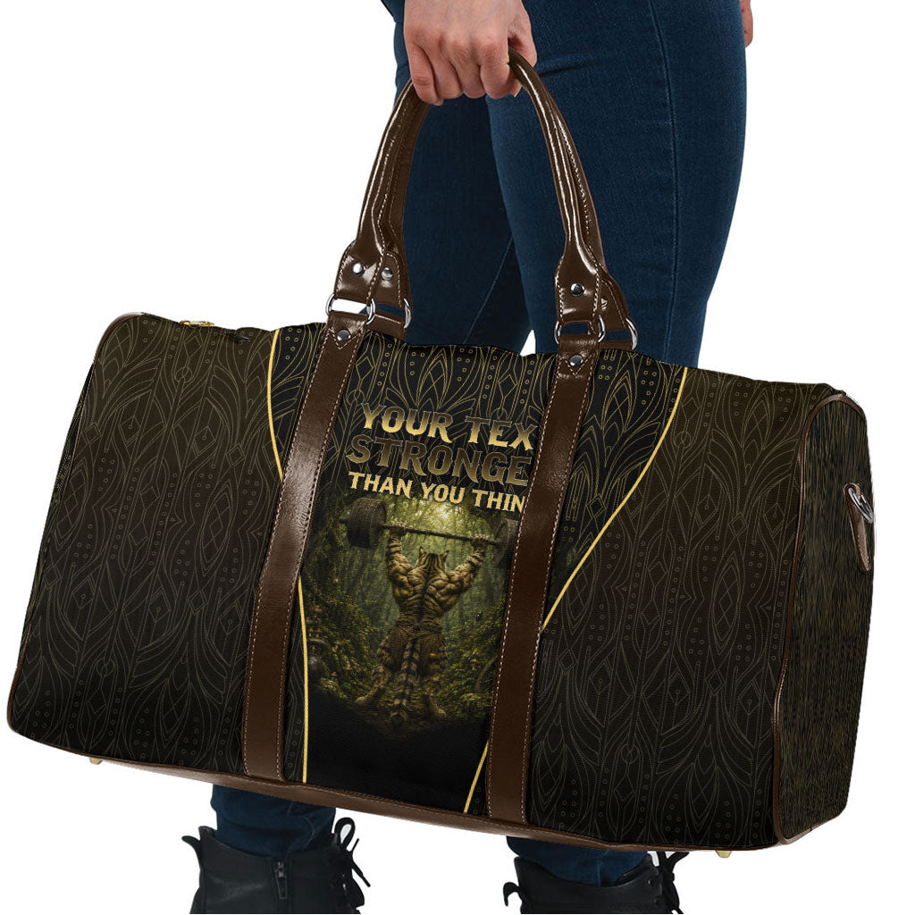 Personalized Muscular Cat Weightlifting Travel Bag Pain For Growth Dark Fantasy Gym Graphic