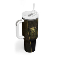 Personalized Muscular Cat Weightlifting Tumbler With Handle Pain For Growth Dark Fantasy Gym Graphic