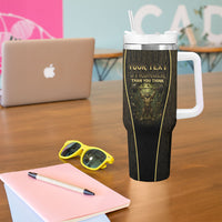 Personalized Muscular Cat Weightlifting Tumbler With Handle Pain For Growth Dark Fantasy Gym Graphic