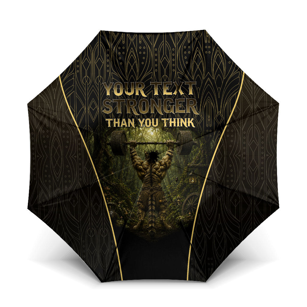 Personalized Muscular Cat Weightlifting Umbrella Pain For Growth Dark Fantasy Gym Graphic