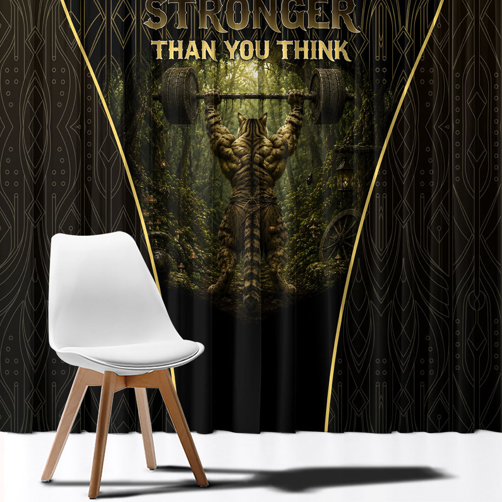 Personalized Muscular Cat Weightlifting Window Curtain Pain For Growth Dark Fantasy Gym Graphic