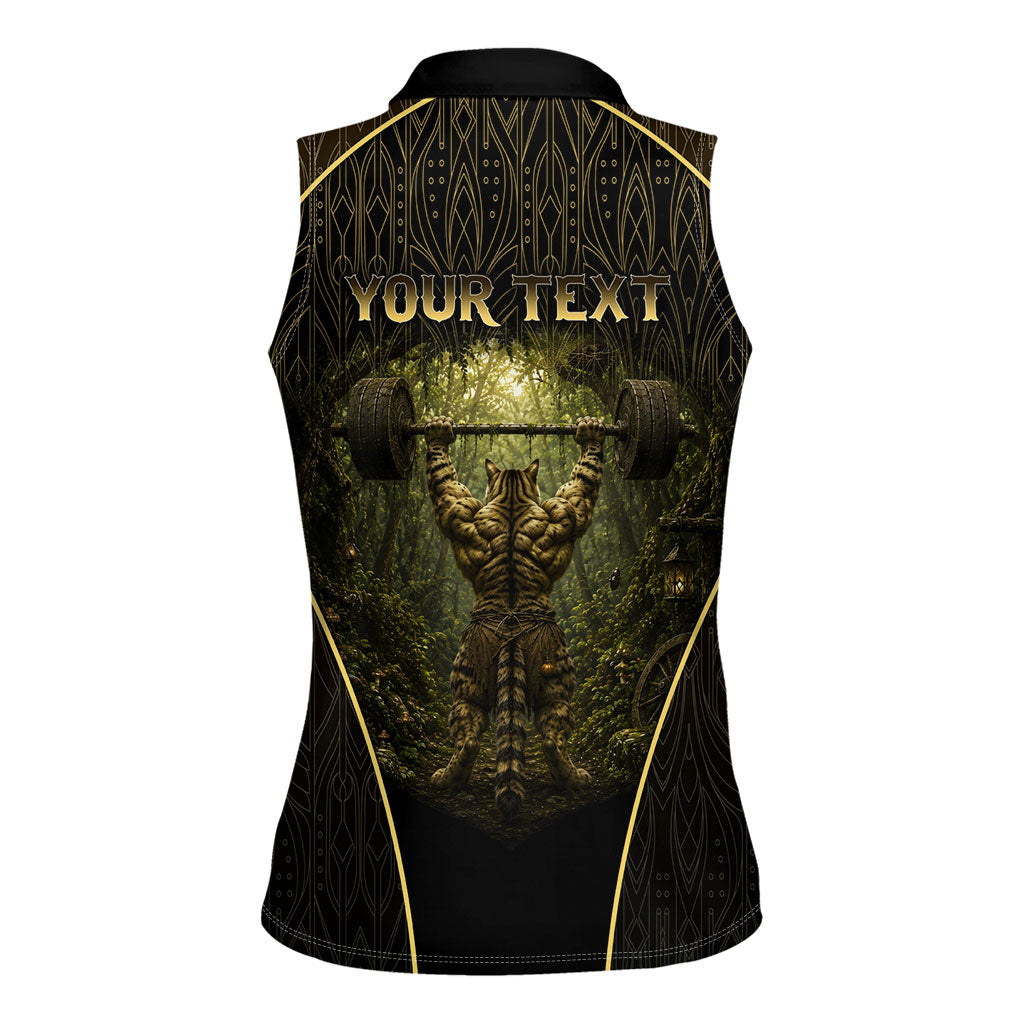 Personalized Muscular Cat Weightlifting Women Sleeveless Polo Shirt Pain For Growth Dark Fantasy Gym Graphic