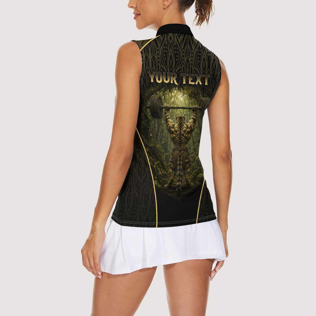 Personalized Muscular Cat Weightlifting Women Sleeveless Polo Shirt Pain For Growth Dark Fantasy Gym Graphic