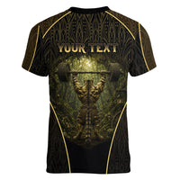 Personalized Muscular Cat Weightlifting Women V-Neck T-Shirt Pain For Growth Dark Fantasy Gym Graphic