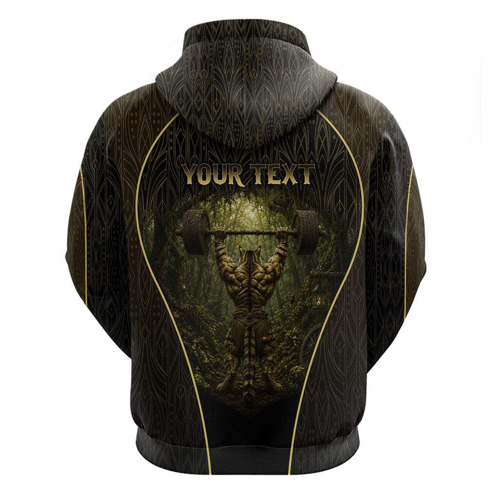 Personalized Muscular Cat Weightlifting Zip Hoodie Pain For Growth Dark Fantasy Gym Graphic