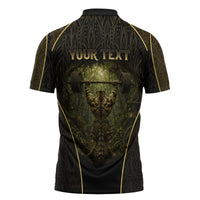 Personalized Muscular Cat Weightlifting Zipper Polo Shirt Pain For Growth Dark Fantasy Gym Graphic