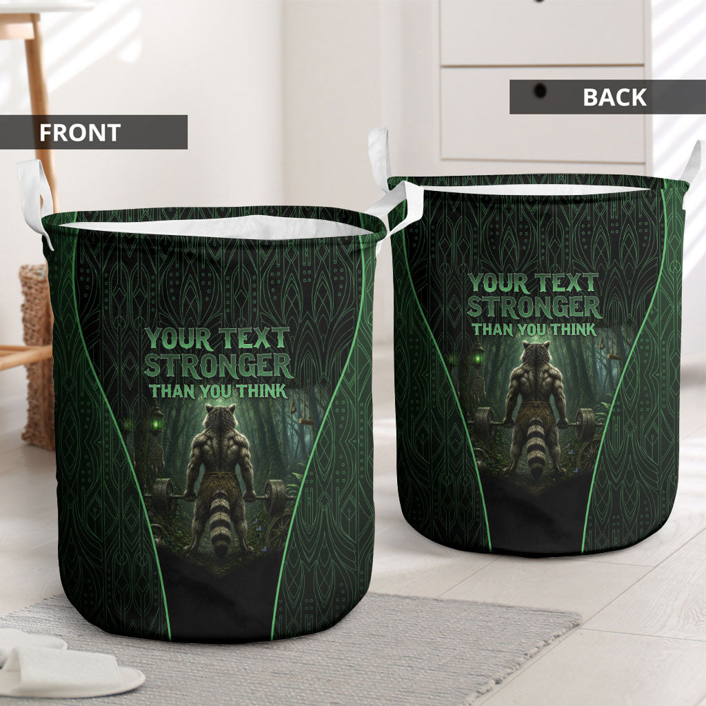 Personalized Muscular Raccoon Weightlifting Laundry Basket Pain For Growth Dark Fantasy Gym Graphic