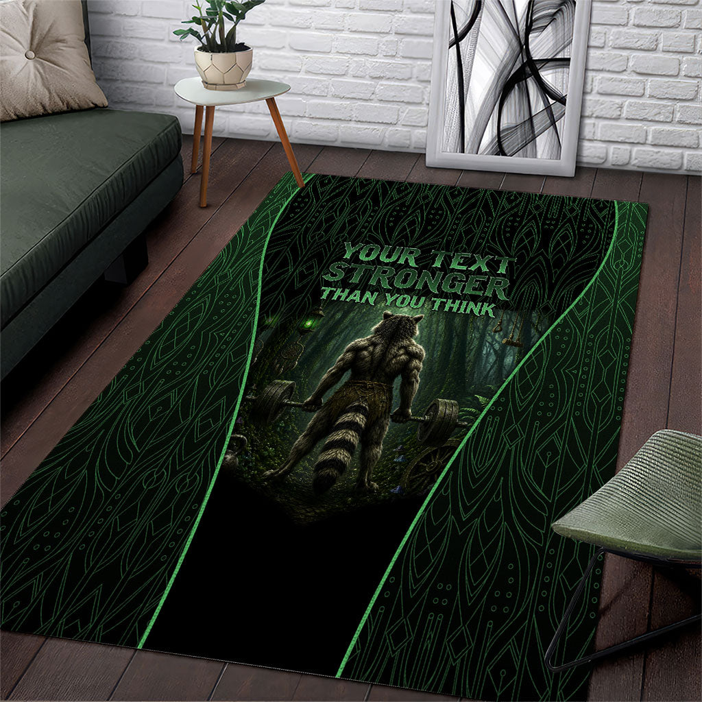 Personalized Muscular Raccoon Weightlifting Area Rug Pain For Growth Dark Fantasy Gym Graphic