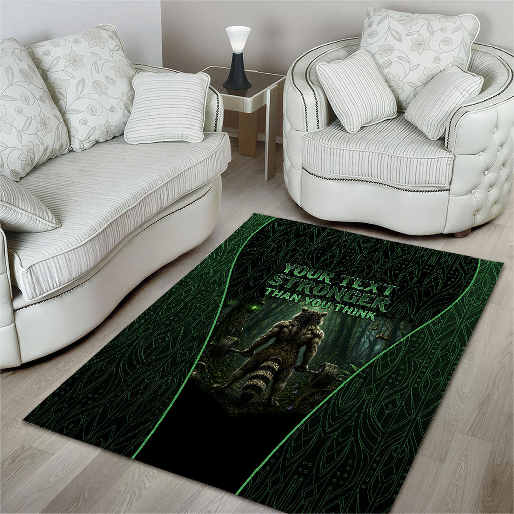 Personalized Muscular Raccoon Weightlifting Area Rug Pain For Growth Dark Fantasy Gym Graphic