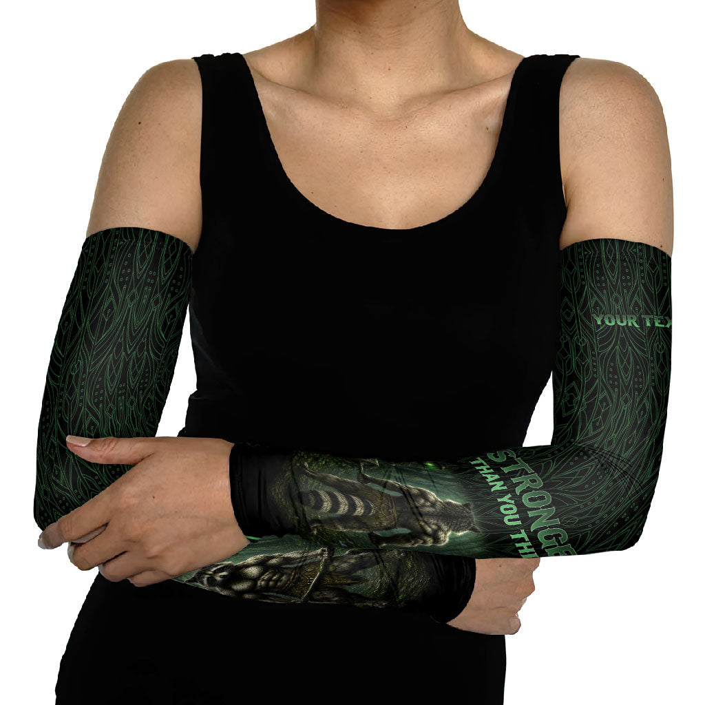 Personalized Muscular Raccoon Weightlifting Arm Sleeves Pain For Growth Dark Fantasy Gym Graphic