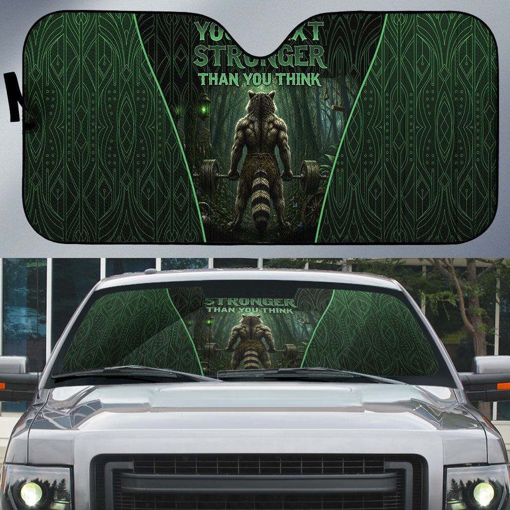 Personalized Muscular Raccoon Weightlifting Auto Sun Shade Pain For Growth Dark Fantasy Gym Graphic