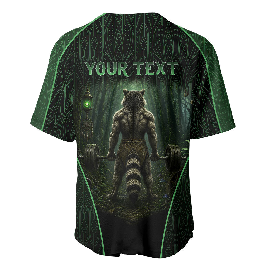 Personalized Muscular Raccoon Weightlifting Baseball Jersey Pain For Growth Dark Fantasy Gym Graphic