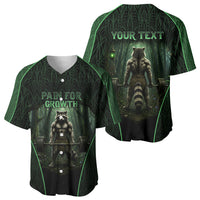 Personalized Muscular Raccoon Weightlifting Baseball Jersey Pain For Growth Dark Fantasy Gym Graphic