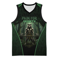 Personalized Muscular Raccoon Weightlifting Basketball Jersey Pain For Growth Dark Fantasy Gym Graphic