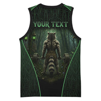 Personalized Muscular Raccoon Weightlifting Basketball Jersey Pain For Growth Dark Fantasy Gym Graphic