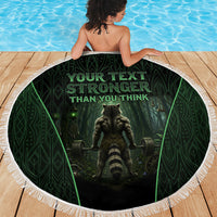 Personalized Muscular Raccoon Weightlifting Beach Blanket Pain For Growth Dark Fantasy Gym Graphic