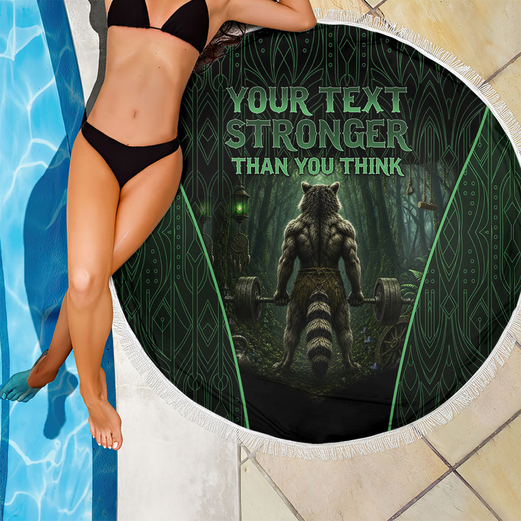 Personalized Muscular Raccoon Weightlifting Beach Blanket Pain For Growth Dark Fantasy Gym Graphic