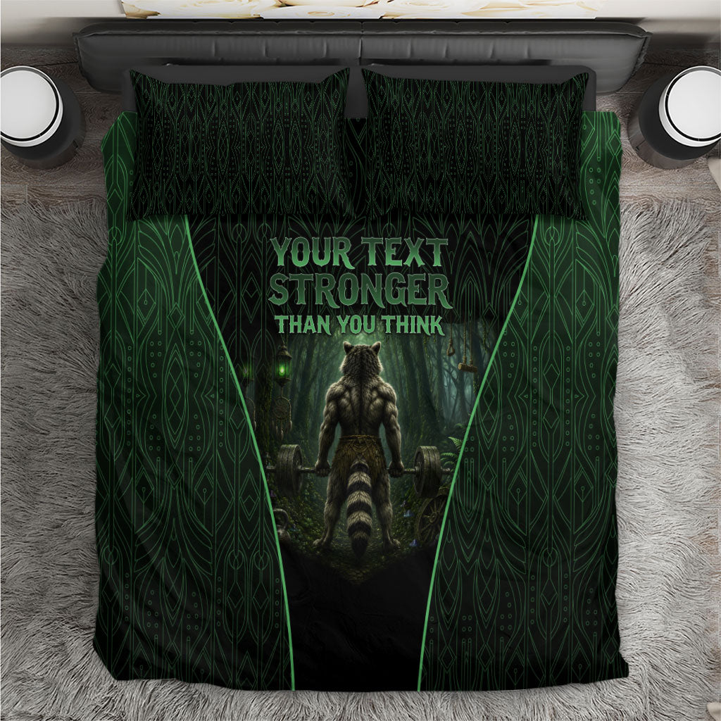 Personalized Muscular Raccoon Weightlifting Bedding Set Pain For Growth Dark Fantasy Gym Graphic
