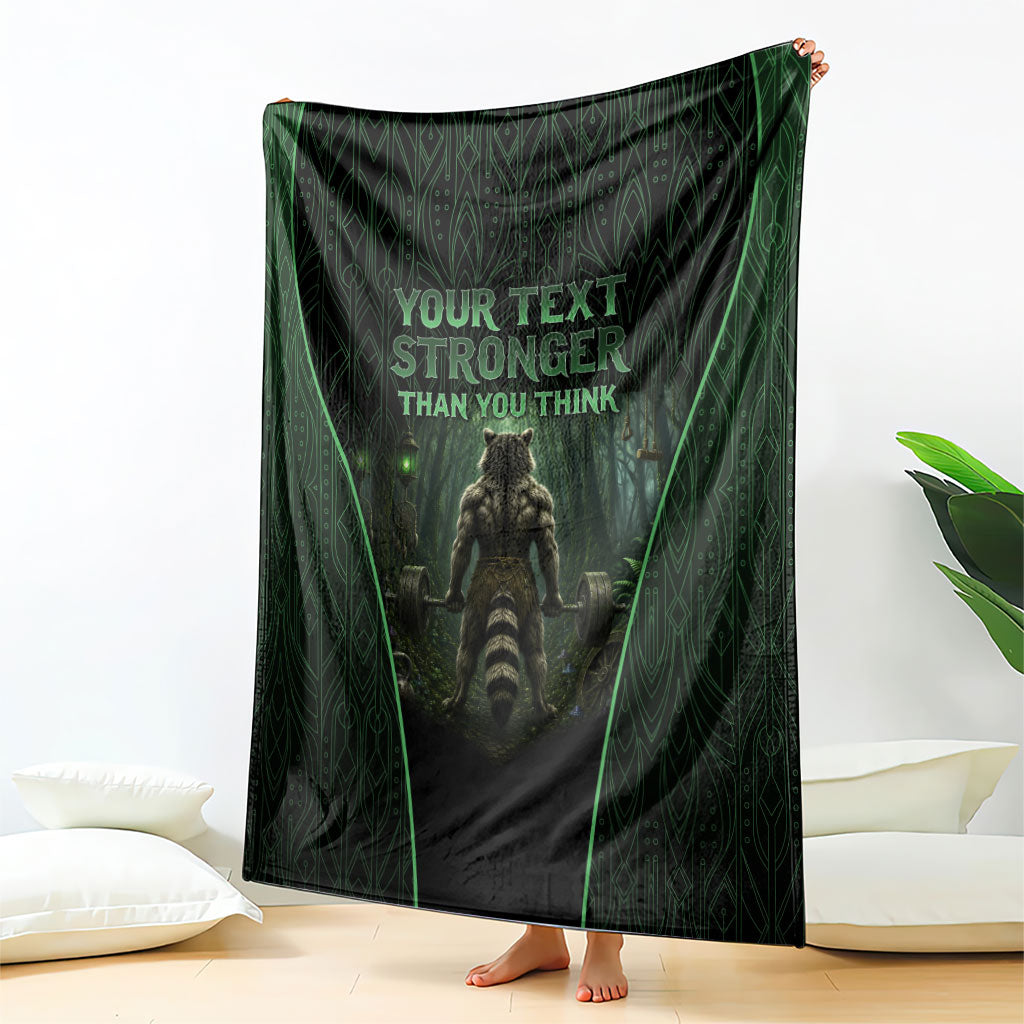 Personalized Muscular Raccoon Weightlifting Blanket Pain For Growth Dark Fantasy Gym Graphic