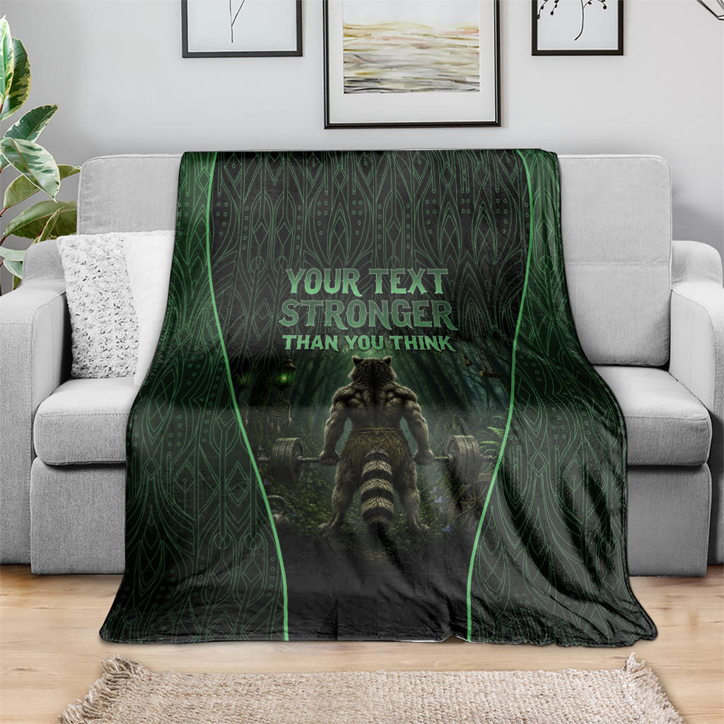 Personalized Muscular Raccoon Weightlifting Blanket Pain For Growth Dark Fantasy Gym Graphic