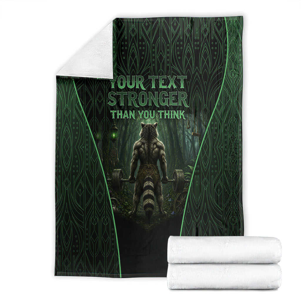 Personalized Muscular Raccoon Weightlifting Blanket Pain For Growth Dark Fantasy Gym Graphic