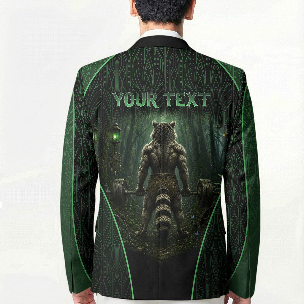 Personalized Muscular Raccoon Weightlifting Blazer Pain For Growth Dark Fantasy Gym Graphic
