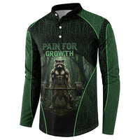 Personalized Muscular Raccoon Weightlifting Button Sweatshirt Pain For Growth Dark Fantasy Gym Graphic