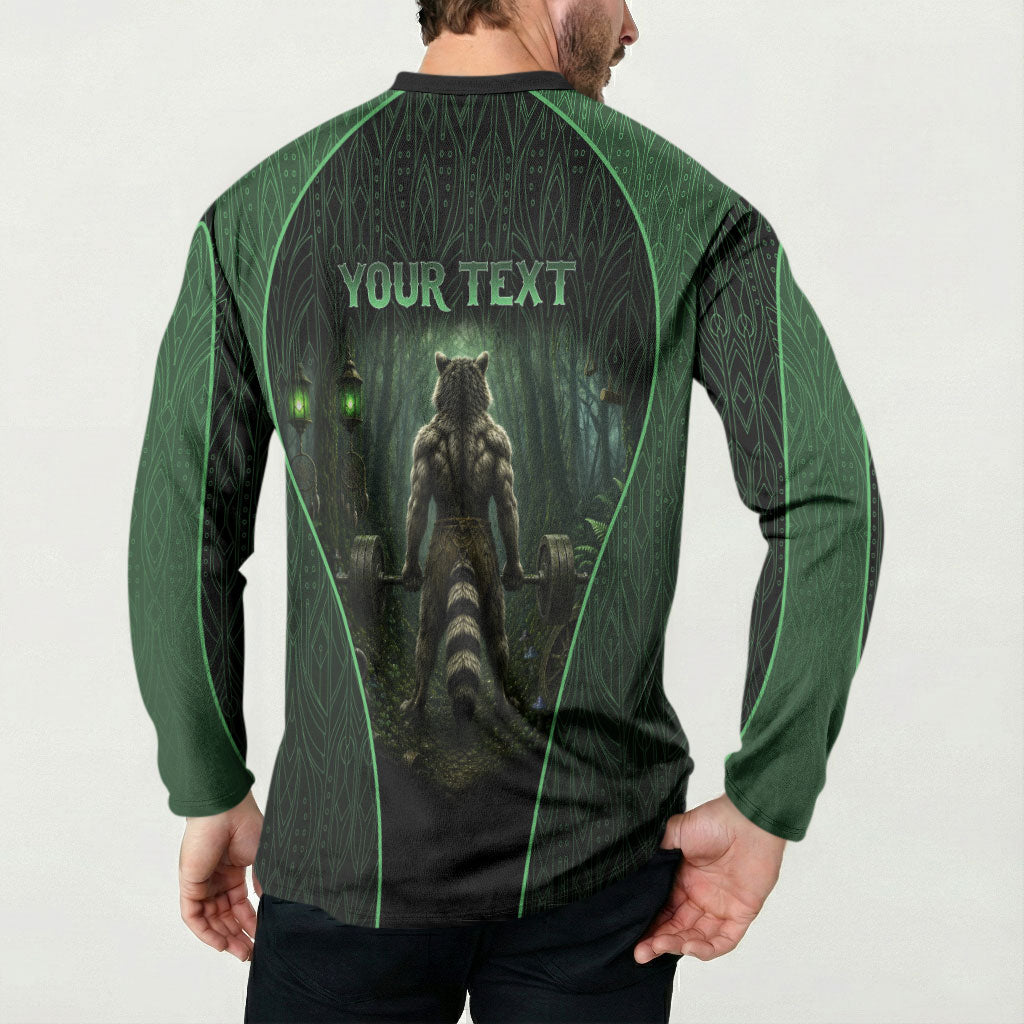 Personalized Muscular Raccoon Weightlifting Button Sweatshirt Pain For Growth Dark Fantasy Gym Graphic