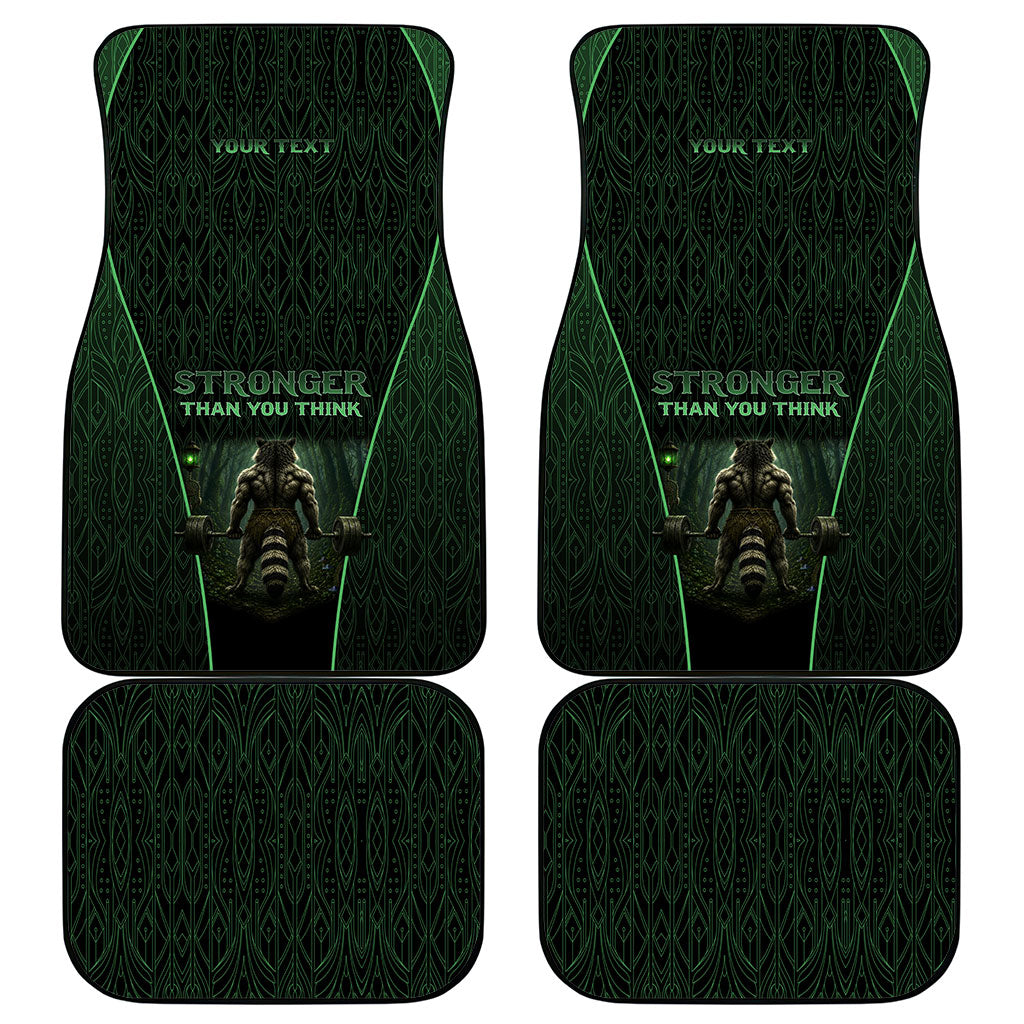 Personalized Muscular Raccoon Weightlifting Car Mats Pain For Growth Dark Fantasy Gym Graphic
