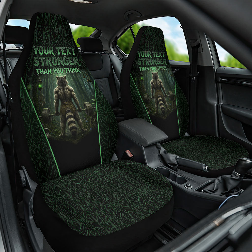 Personalized Muscular Raccoon Weightlifting Car Seat Cover Pain For Growth Dark Fantasy Gym Graphic