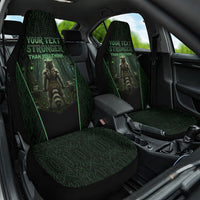 Personalized Muscular Raccoon Weightlifting Car Seat Cover Pain For Growth Dark Fantasy Gym Graphic