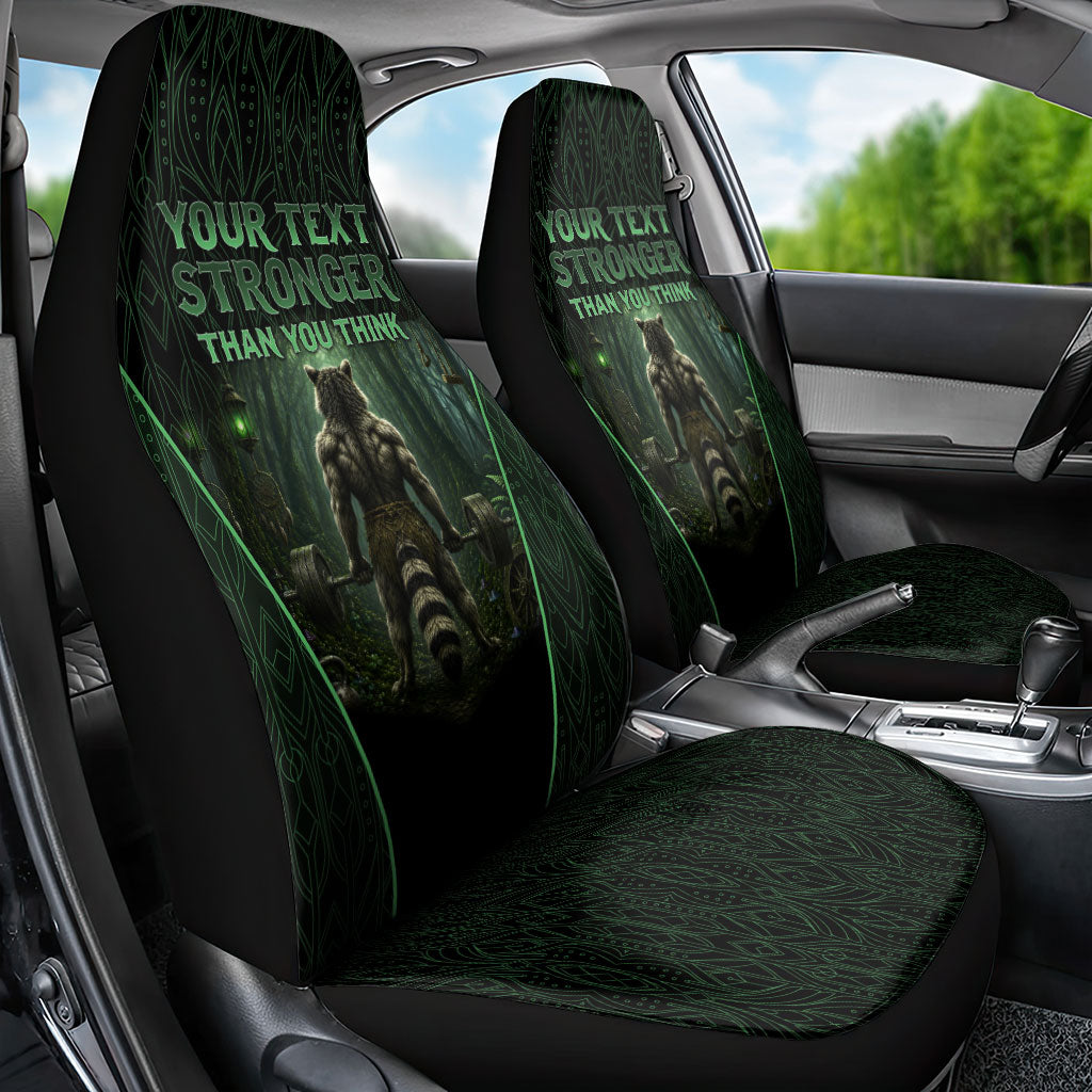 Personalized Muscular Raccoon Weightlifting Car Seat Cover Pain For Growth Dark Fantasy Gym Graphic