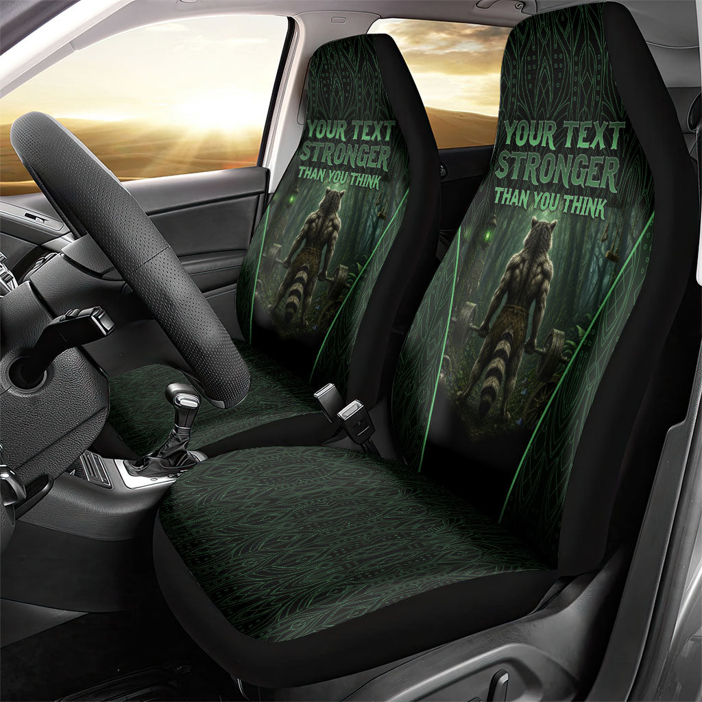 Personalized Muscular Raccoon Weightlifting Car Seat Cover Pain For Growth Dark Fantasy Gym Graphic