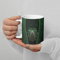 Personalized Muscular Raccoon Weightlifting Ceramic Mug Pain For Growth Dark Fantasy Gym Graphic