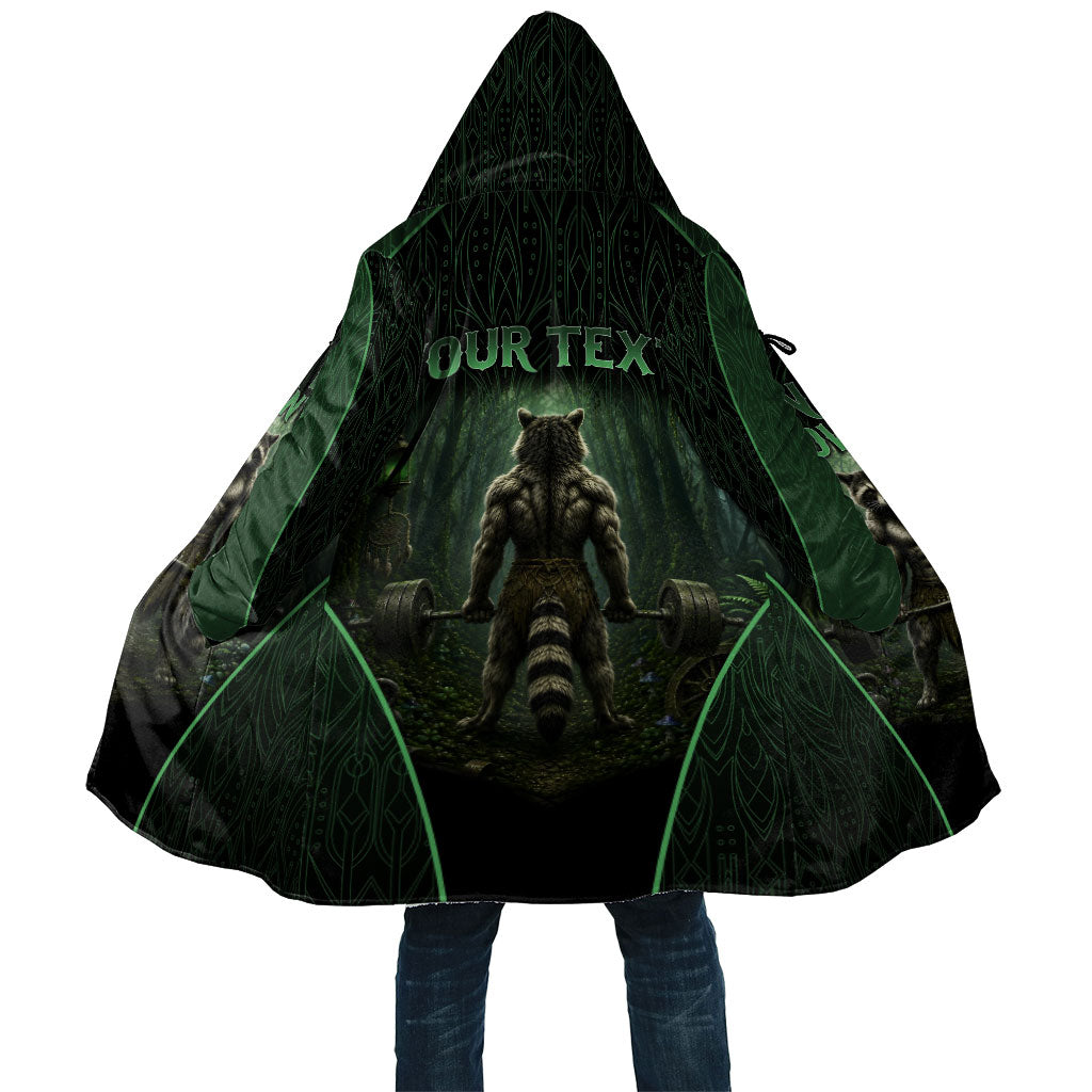 Personalized Muscular Raccoon Weightlifting Cloak Pain For Growth Dark Fantasy Gym Graphic