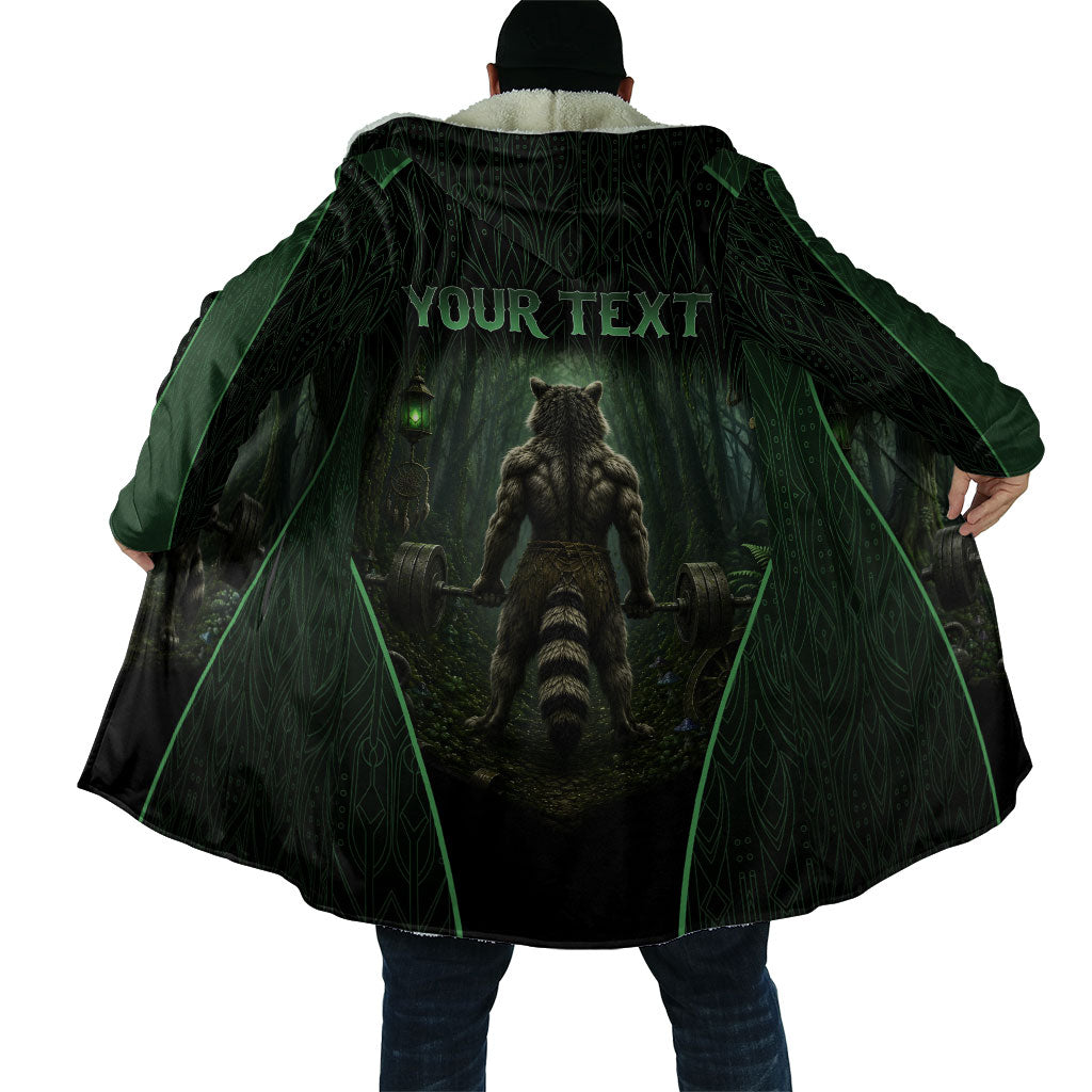 Personalized Muscular Raccoon Weightlifting Cloak Pain For Growth Dark Fantasy Gym Graphic