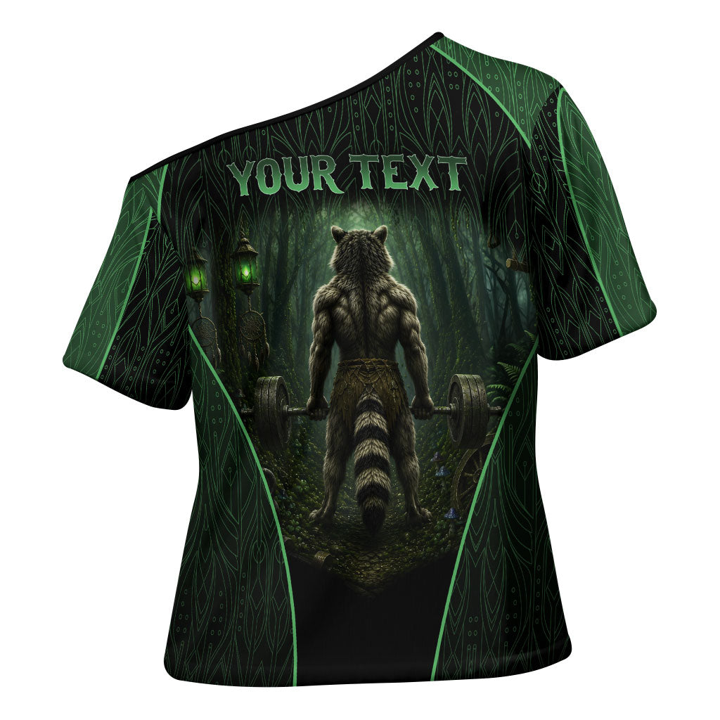 Personalized Muscular Raccoon Weightlifting Cross Shoulder Shirt Pain For Growth Dark Fantasy Gym Graphic