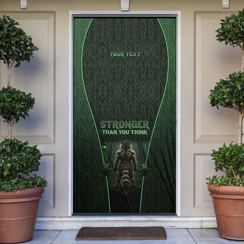 Personalized Muscular Raccoon Weightlifting Door Cover Pain For Growth Dark Fantasy Gym Graphic