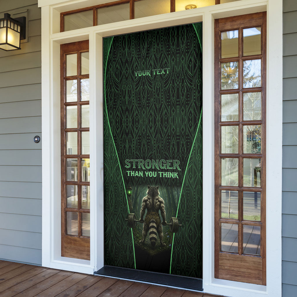 Personalized Muscular Raccoon Weightlifting Door Cover Pain For Growth Dark Fantasy Gym Graphic