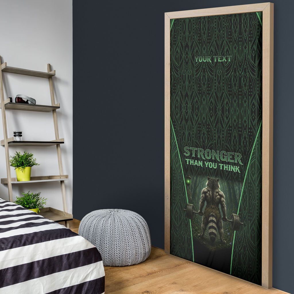 Personalized Muscular Raccoon Weightlifting Door Cover Pain For Growth Dark Fantasy Gym Graphic